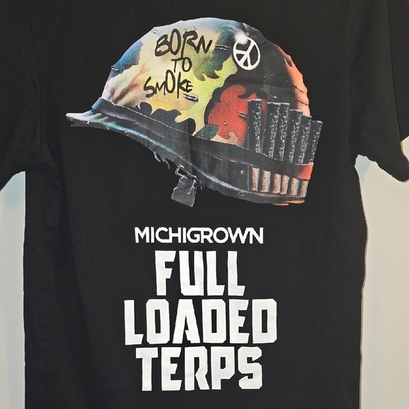 Men's Black Tee Michigrown Full Loaded Terps "Born To Smoke" Unique Cannabis 420 - Picture 7 of 7